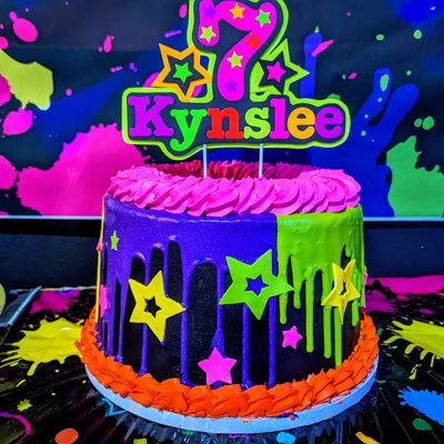 Glow Party Cake Topper, Neon Birthday Cake Topper, Personalized Cake ...