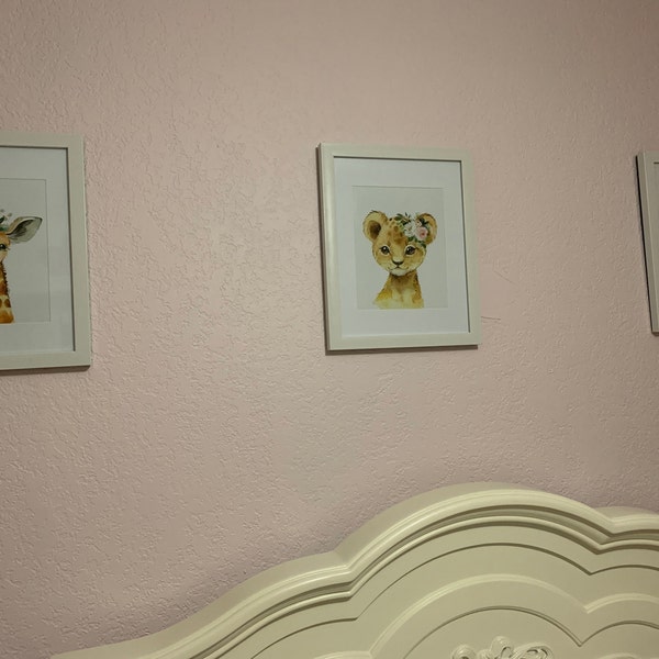 Animals Nursery Wall Art Watercolor Safari Girl Pink Coral Blush Floral ...