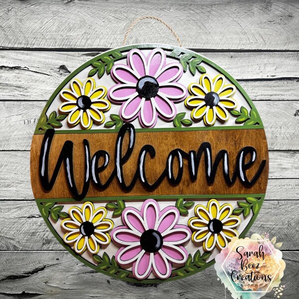 Welcome Flower Pattern Sign, Digital Download, SVG Laser Cut File ...