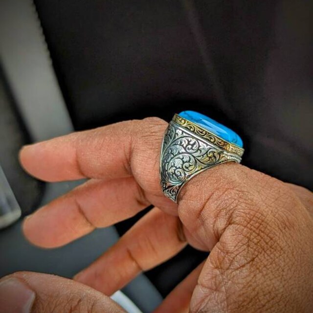 Anillo Para Hombre De Plata 925 Con Turquesa Ostra - Regalo Ideal Para él En Plata Esterlina