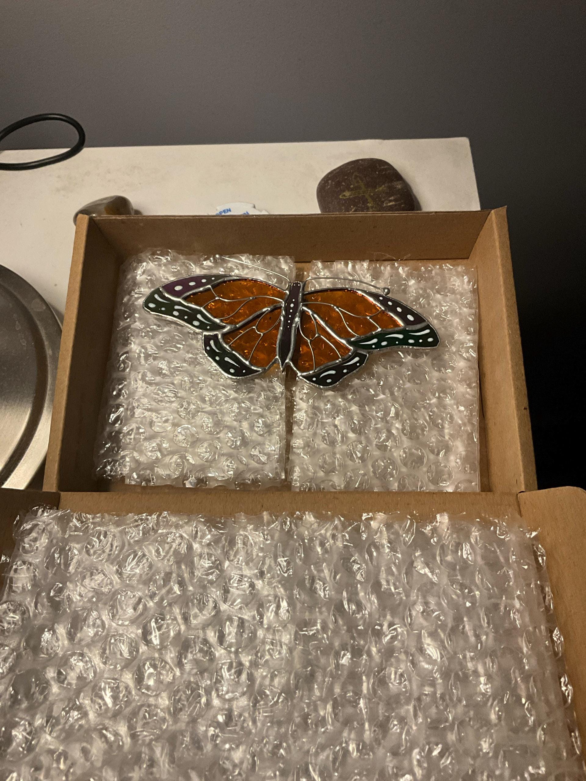 Stained glass Butterfly decor - Garden stake and Suncatcher 2 in 1 - Butterfly plant stake on metal rod - Thank You Gift for Mom