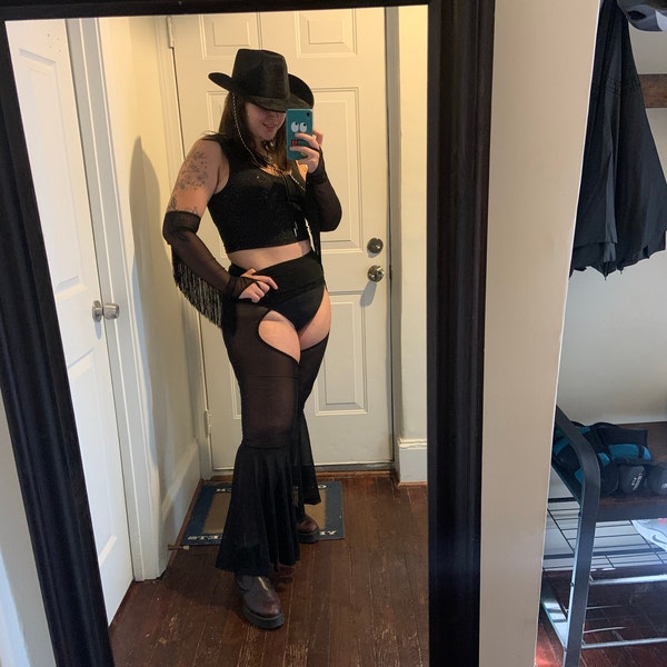 Bell Bottom Flare Chaps in Black Mesh - Shorts Not Included - - Etsy