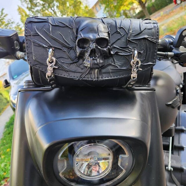 Motorcycle's Black Leather Fork Bag Skull, Motorcycle's Tool
