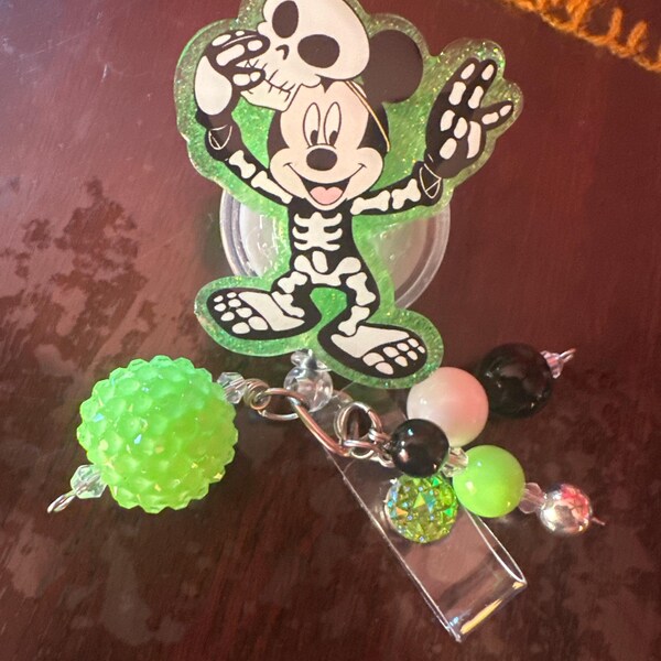 Obookey Nurse Badge Reel Retractable Holder Cute ID Badge Holder With Alligator Clip Beads, Office Card Reels Nursing Gifts (Pink Pumpkin Ghost 7 thumbnail image