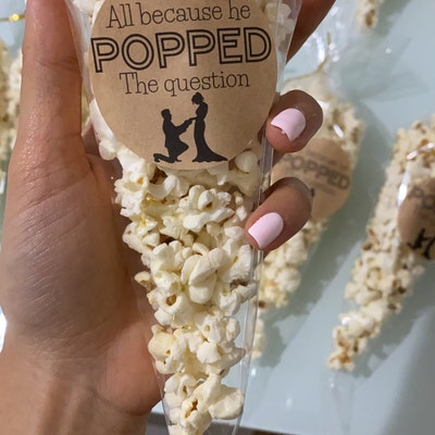 12 X All Because He Popped the Question Stickers, Popcorn Favour ...