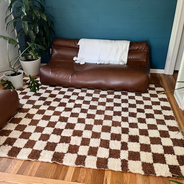 Checkered Brown Rug - Moroccan Rug - Checkered Rug - Brown Checkered ...