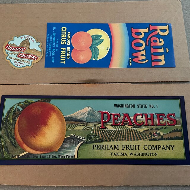 Original Vintage Peach Crate Label 1920s Perham Fruit Company