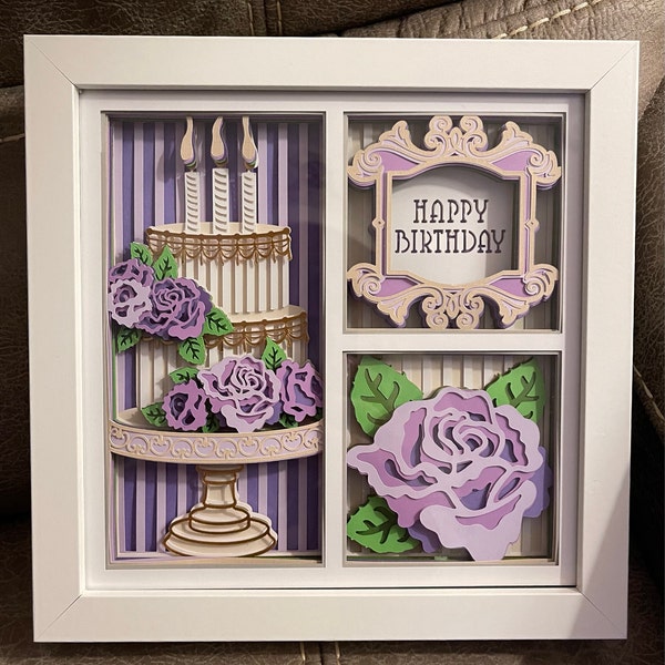 3D SVG Birthday Cake Shadow Box SVG, 3D Happy Birthday Svg, Party ...