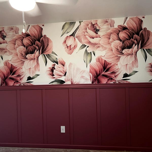Pink Mauve Burgundy Peonies Floral Wallpaper, Large Scale Peel and ...