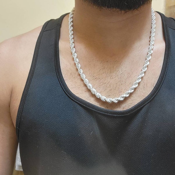 925 Sterling Silver Rope Chain Necklace, Handmade Rope Chain All Size ...