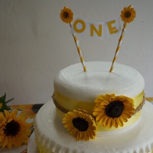Sunflower Cake Topper In White And Yellow Dimensional Etsy