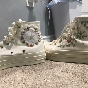 Wedding Sneakers/ Valentine Gift/embroidered Wedding Flowers Shoes High ...