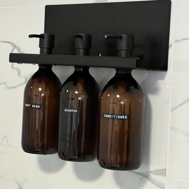 3 Soap Dispenser Wall Mounted No Screws Needed Amber Glass Bottles