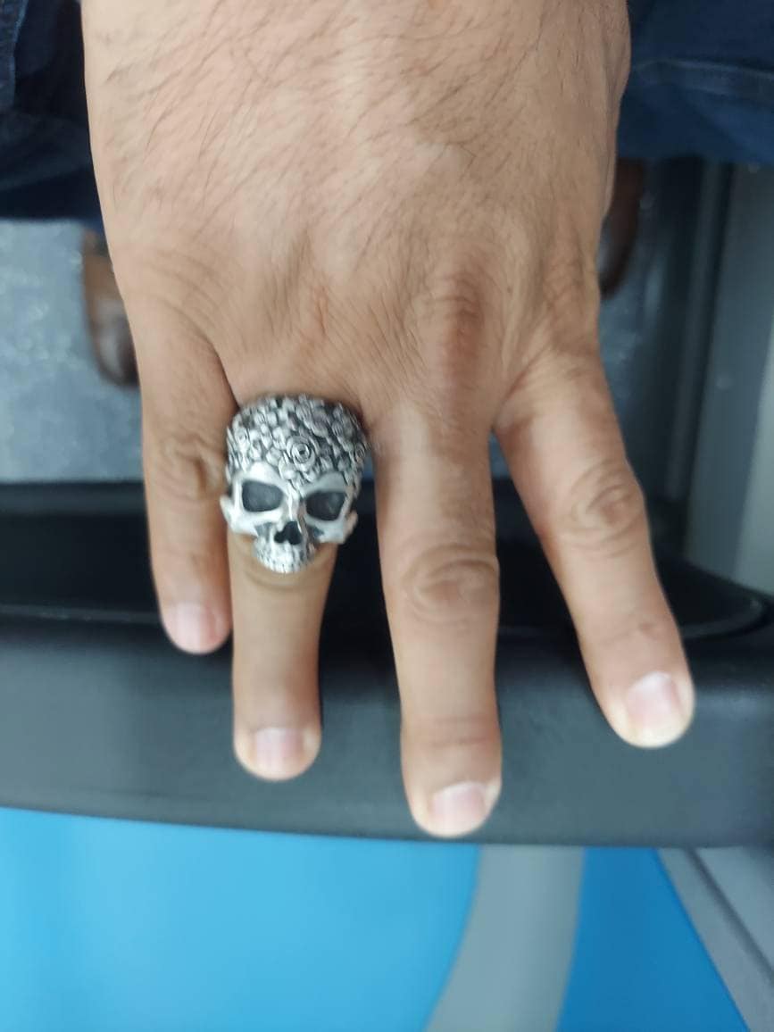 Personalized Skull Ring With Roses, Men Gift Ring, Men Biker Ring, Gothic Skeleton Ring Art, Halloween Skulls