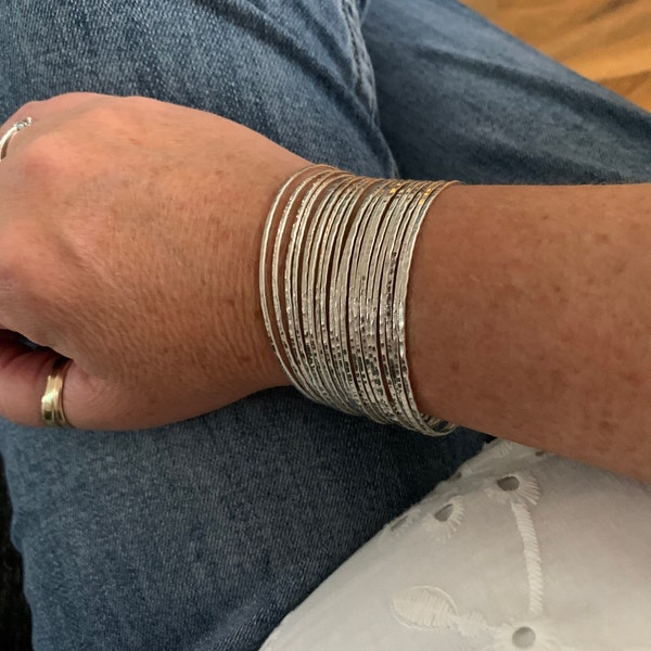 Thin Silver Bangles - Sterling Silver Skinny Boho Stacking Bracelets ...