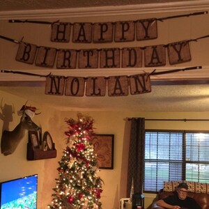LOVENJOY Happy Birthday Banner - Burlap Fabric Rustic Party Decorations - 16.4 Feet Pre-Strung