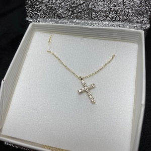 Diamond Cross Necklace 0.15 Ct / 14k Gold Diamond Cross / | Etsy