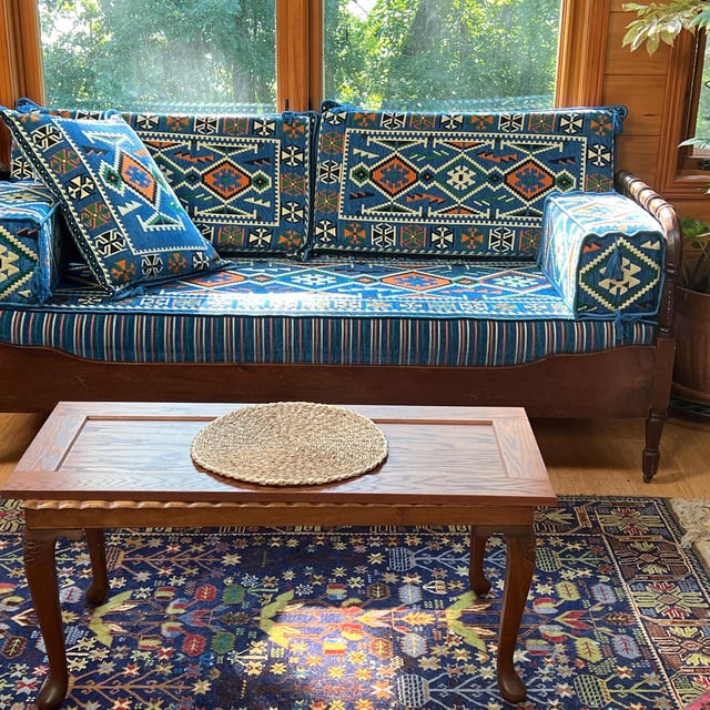 青と白のチェック柄ソファ 3人掛ソファ シアン 5942 2024【大型商品配送】の通販｜東京インテリア