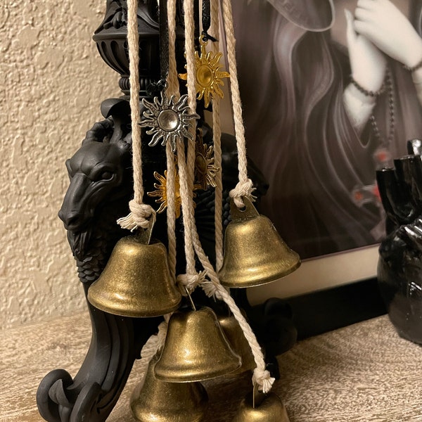 Brass Bells, Witch Bells And Wind Chimes, Hanging Witch Bells, Wicca Altar House Doorknob Protection Bell, Pagan Decor, Wicca Gifts
