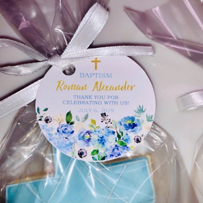Printable Baptism Boy Favor Tags, Baptism Stickers, Floral Blue ...