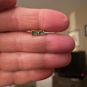 Customer photo from Christie, Raw Emerald Stud Earrings, May Birthstone Natural Emerald