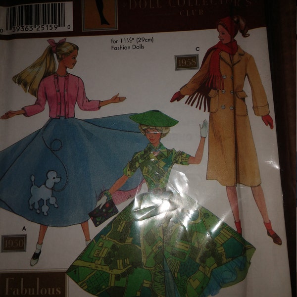 Simplicity 9840 Fabulous Fifties Fashion Doll Clothes Pattern 11 1/2 ...
