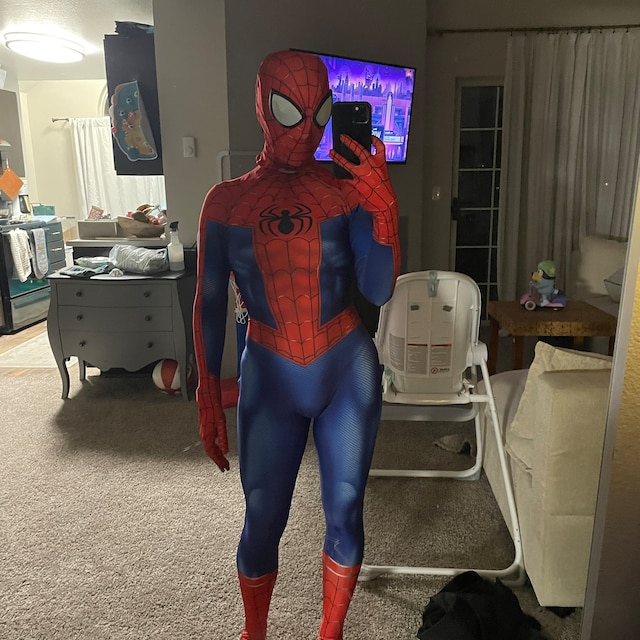 Costume Disney Marvel Spider-Man Peter Parker, tout-petits et enfants,  combinaison rembourrée bleue/rouge avec masque, choix de tailles