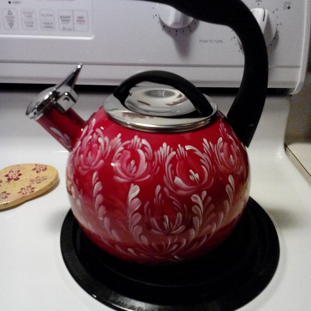 White Tea Kettle Whistling Enamel on Steel Hand Painted Etsy