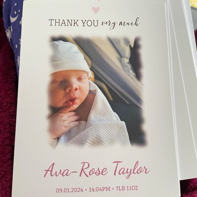 Personalised New Baby Thank You Cards Photo Birthday Thank You Notes ...