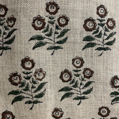 Small Flower Block Print Handloom Linen Fabric upholstery - Etsy
