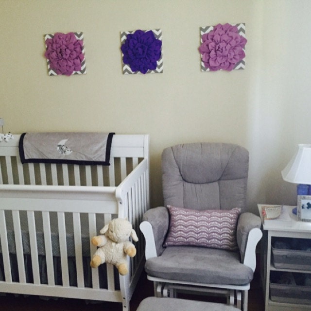 Wall Hangings SET OF THREE Lilac and Lavender Dahlias on Gray Etsy