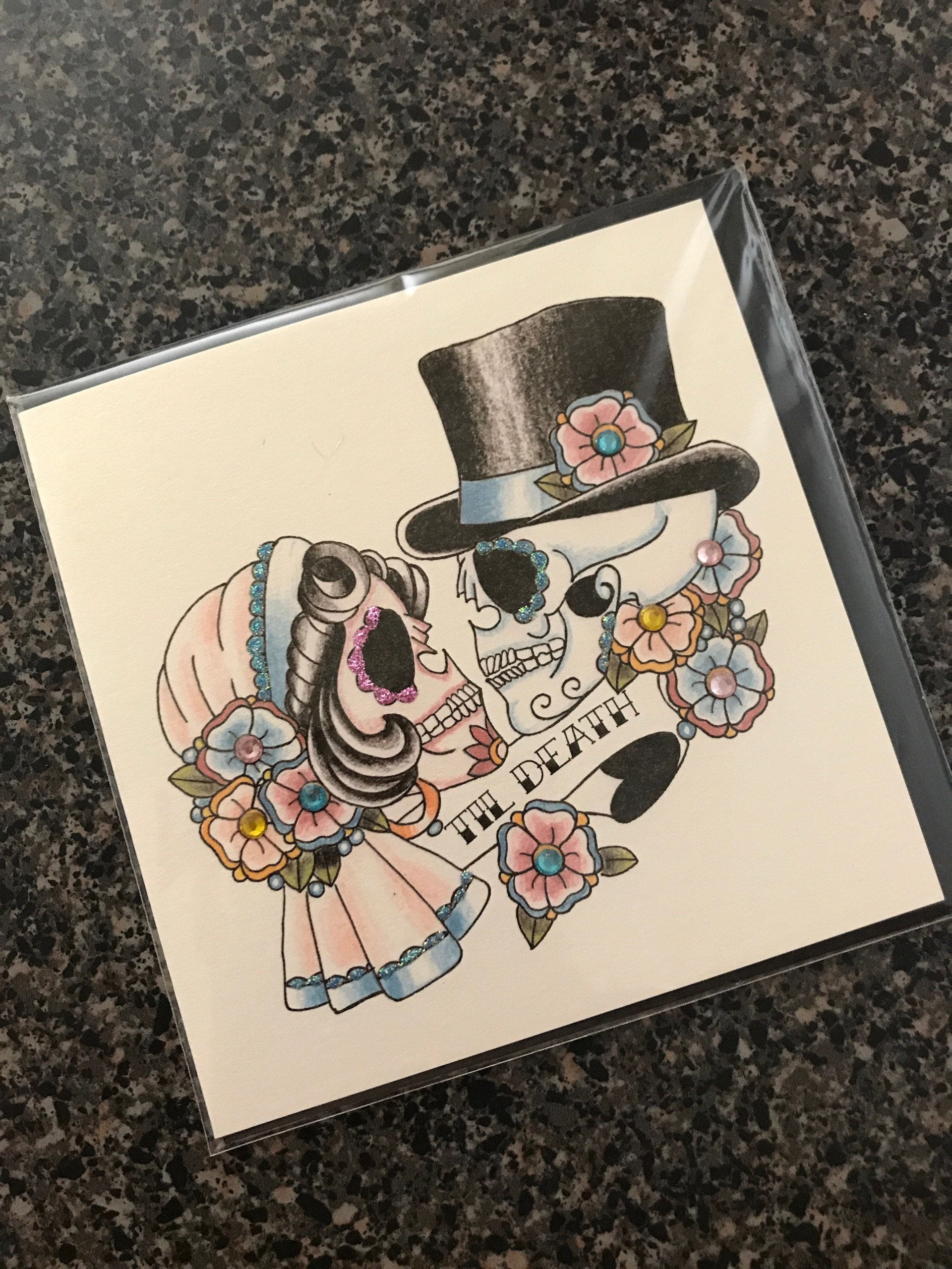 Til Death Sugar Skull Bride & Groom Tattoo Day of the Dead Etsy