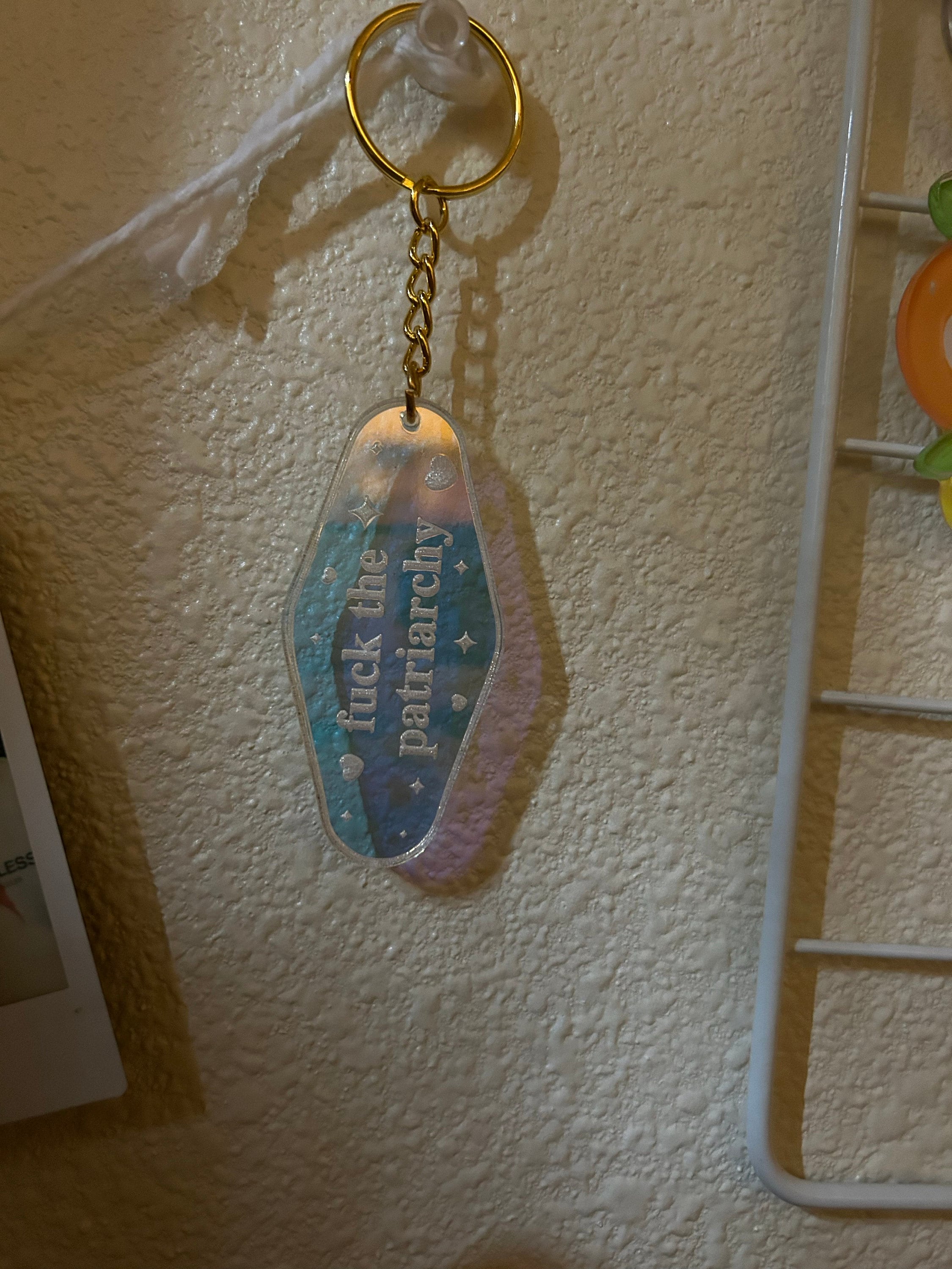 Fuck The Patriarchy Iridescent Acrylic Motel Keychain