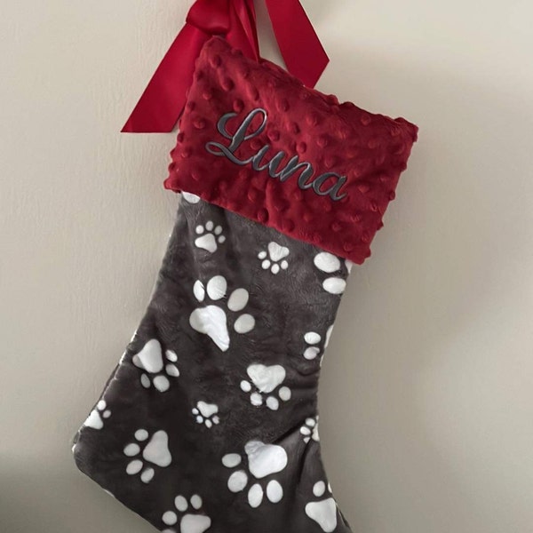Paw Print Dog Stocking, Dog Christmas Stocking, Paw Print Christmas Stocking, Personalized Pet ...