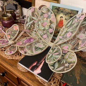 大人用大型花柄刺繍妖精の羽 手作りの高品質羽 ダブルウィング ドレス