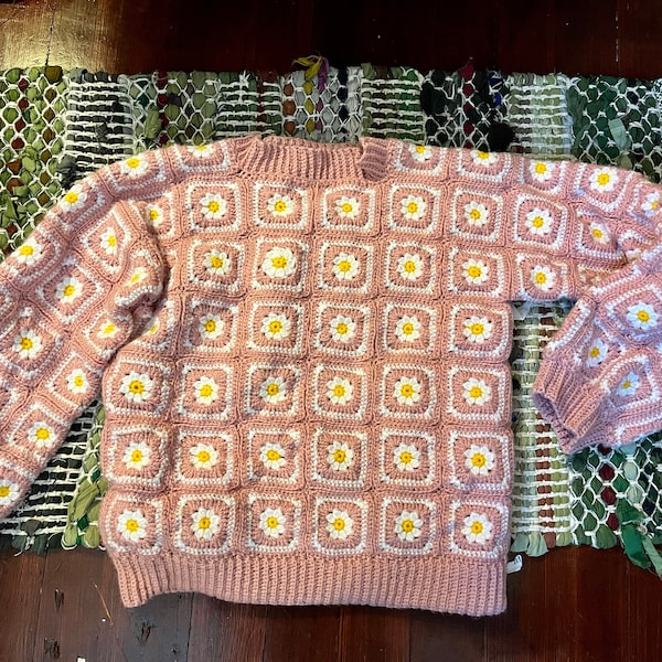 Daisy Hand Crocheted lazy wind loose sweater  7315