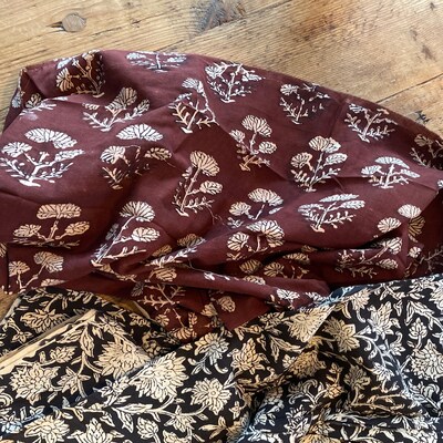 Hand Block Print Floral Cotton Fabric - 5 Yards, 45" Wide, 100% Cotton (White) 2 thumbnail image