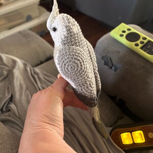 Crochet Whiteface Cockatiel Sculpture, Life-size Plush Parrot