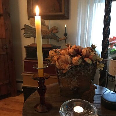 8-1/2 Hand-blown Amber Thick Glass Candlestick Antique - Etsy