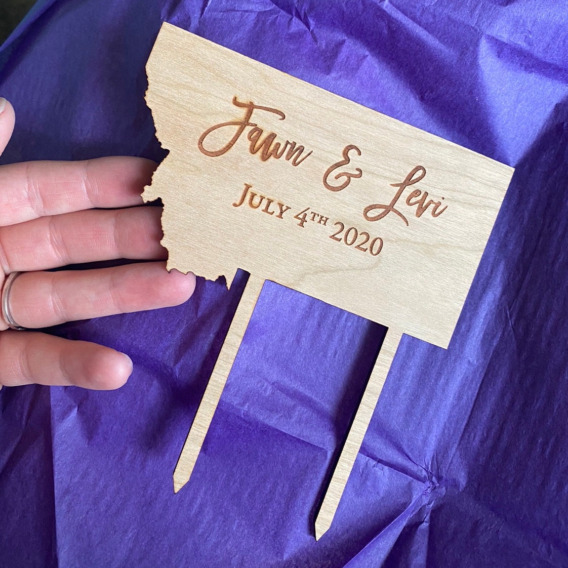 Wood State Cake Topper [Any state, rustic country vineyard wedding decor ] JW Design Studio