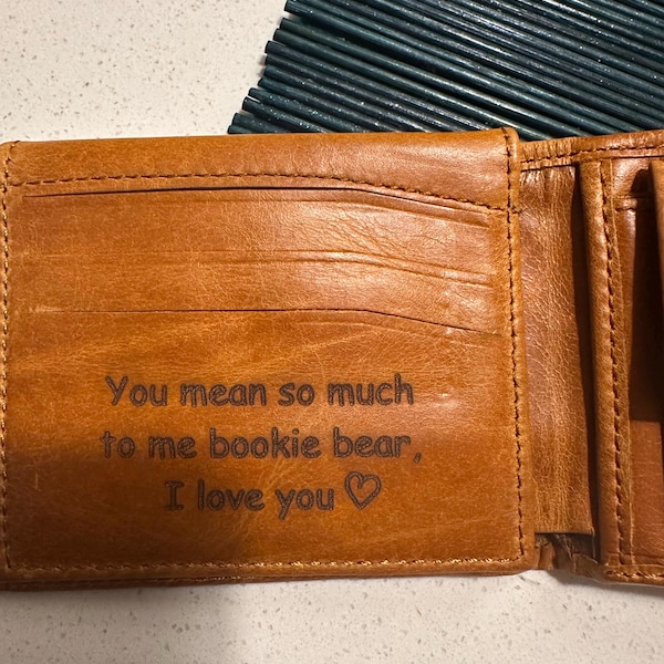 Hebrew, Arabic, Cyrillic Fonts Engraved Wallet, Personalized Genuine ...