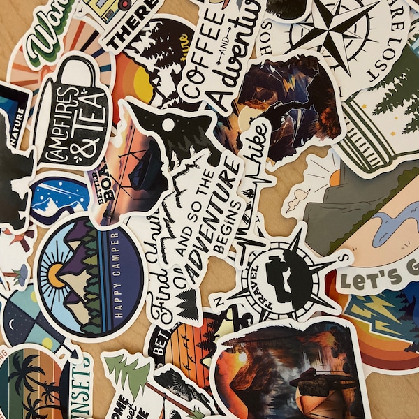 Outdoor Adventure Stickers for Water Bottles, Camping Hiking Sticker ...