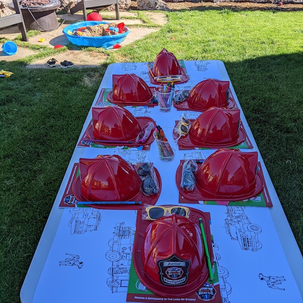 Personalized Fireman Birthday Decorations Coloring Table Runner ...