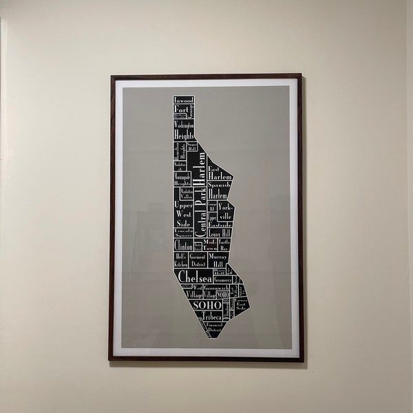New York City Map Manhattan Neighborhood Map New York Black Print New York City Map Manhattan Neighborhood Map New York Black Print