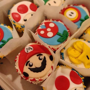 12 Mario Edible Fondant Cupcake Toppers Super Mario Party Etsy
