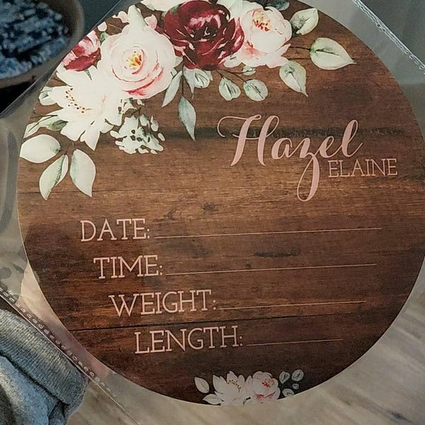 Birth Stats Round Wood Baby Name Sign Wooden Personalized Baby Name ...