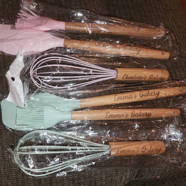 Personalisiertes 3er-Set Backwerkzeug Schneebesen Basting Backbürste