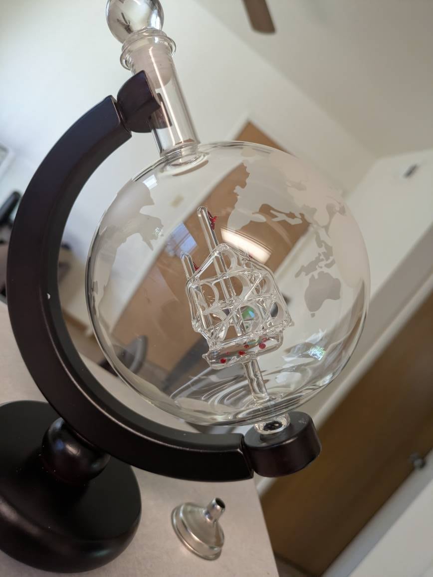 Globe Decanter Set with Two Engraved Square Glasses, Anniversary Gift for Him