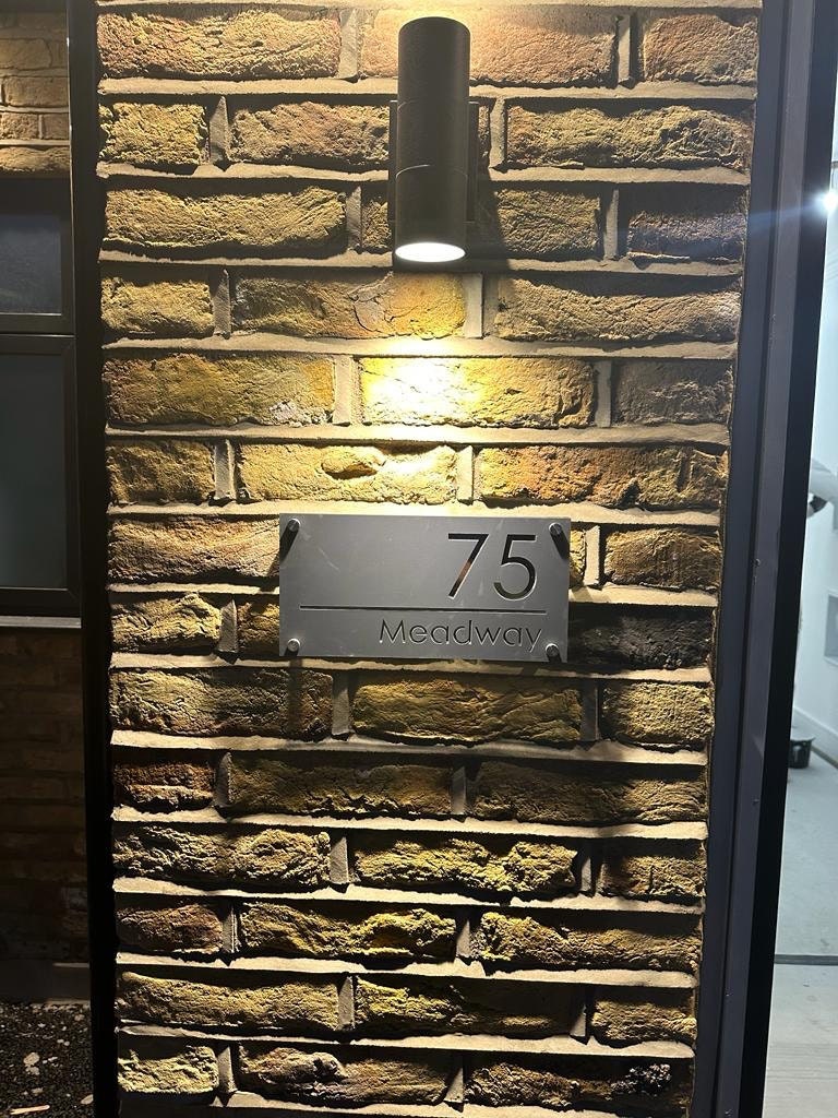 House Wall Plaques UK | Luxe A4 | Precision Laser Cut Acrylic House Number Sign | Matt Gray Anthracite & Silver Mirror | 280mm x 140mm