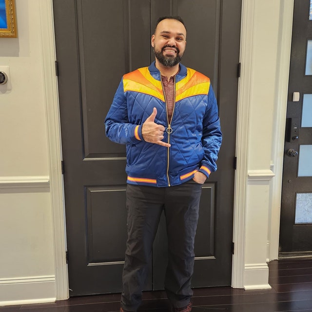 Rising Sun Jacket | Navy Blue Quilted 70s Style Bomber Rising Sun Jacket | Navy Blue Quilted 70s Style Bomber